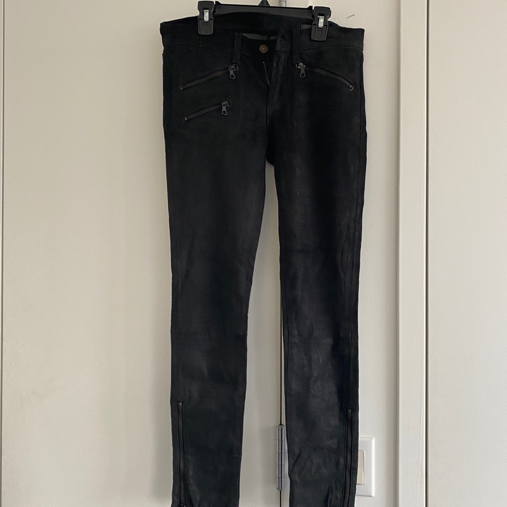 Rag & bone lamb leather suede skinny jeans with zippers.